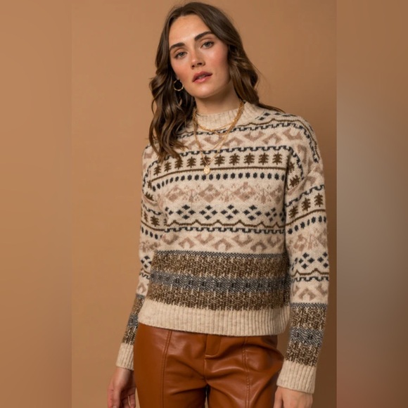 Gilli Beige and Brown Patterned Fall/Winter mock neck Sweater - Picture 2 of 6